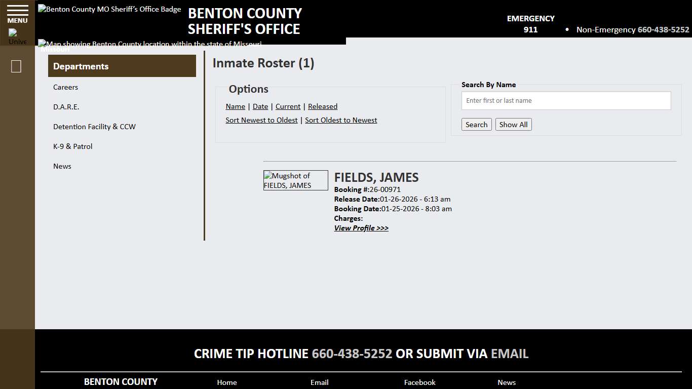 Inmate Roster - Released Inmates Booking Date Descending - Benton County MO Sheriff’s Office
