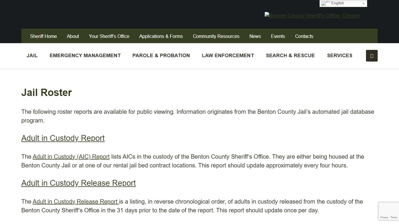 Jail Roster - Benton County Sheriff's Office, Oregon